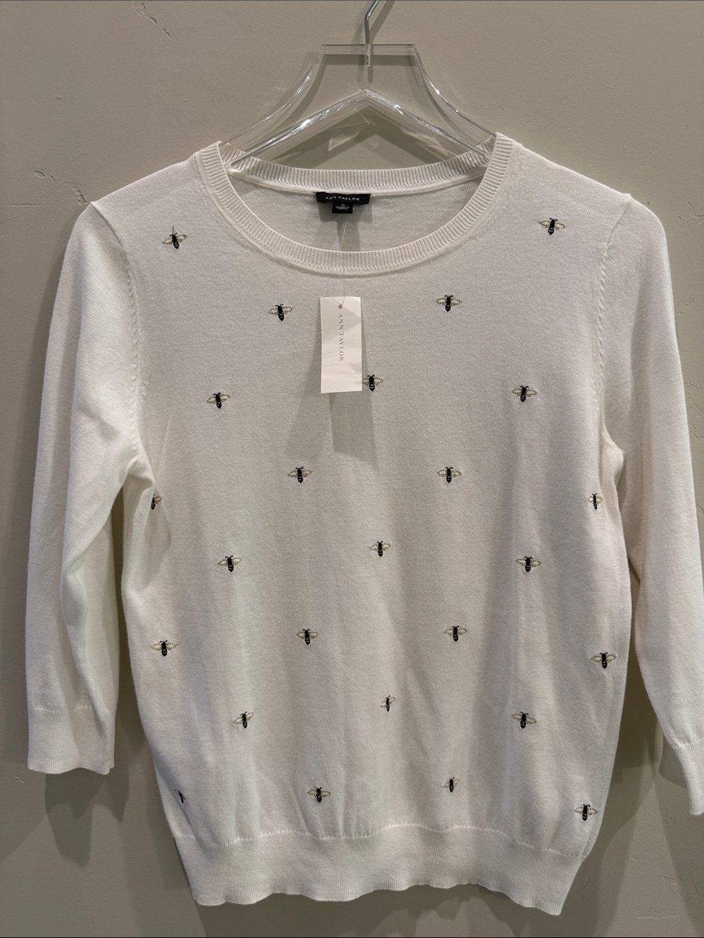 Ann Taylor White Bumble Bee Embellished  Sweater s S